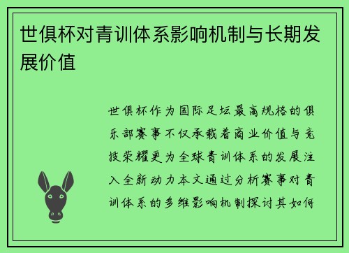 世俱杯对青训体系影响机制与长期发展价值